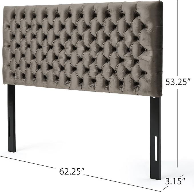 Christopher Knight Home Jezebel Velvet Headboard, Queen / Full, Grey / Black Steel