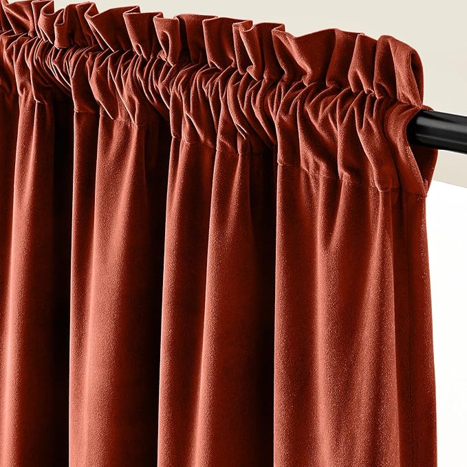 Lazzzy Velvet Blackout Curtains Thermal Insulated Room Window Drapes Super Soft Luxury Curtains for Living Room Bedroom Rod Pocket 2 Panels, Rust Red, 52" W x 72" L