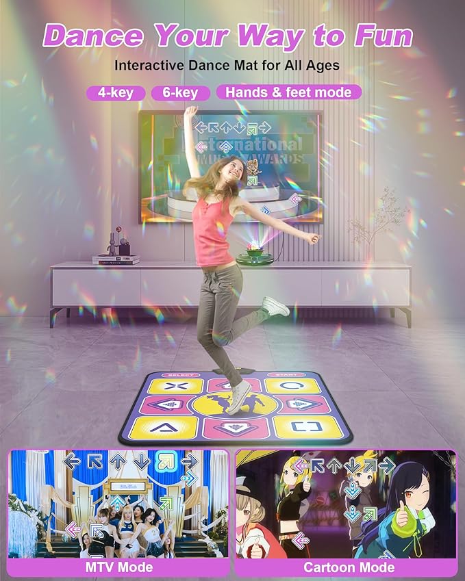 Eletrionic Dance Mat for TV with HD Camera, Non-Slip Dance Pad for Girls Boys, Dance Game Mat Xmas B-Day Gifts for Kids Adults (Purple)