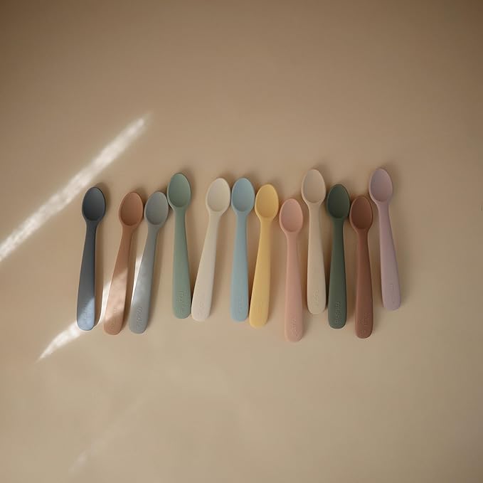 mushie Silicone Baby Feeding Spoons | 2 Pack (Stone/Cloudy Mauve)
