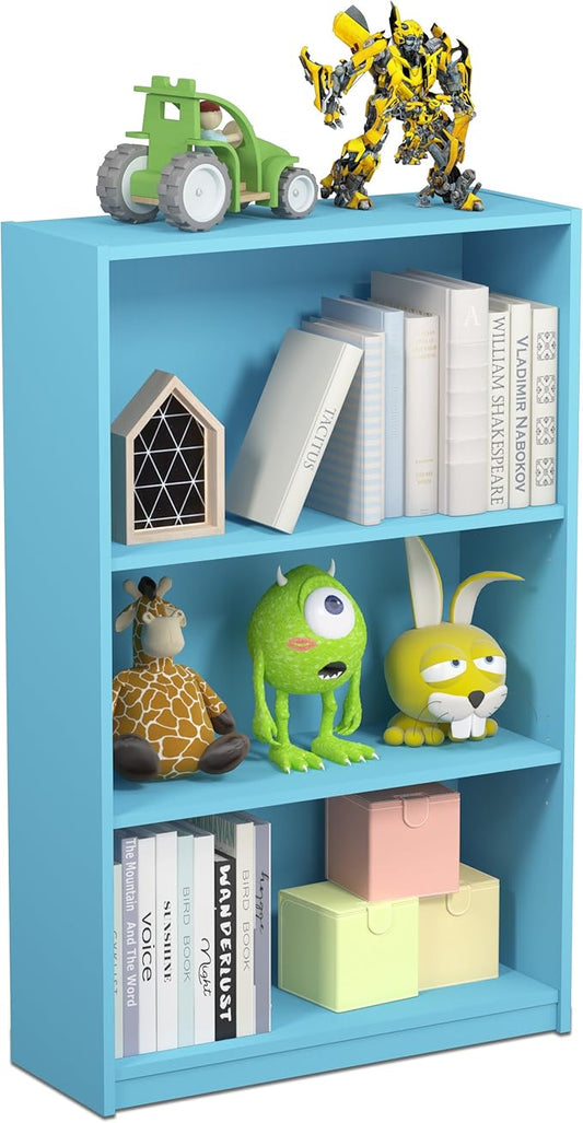 Furinno JAYA Book Shelf, 3-Tier Bookshelf, Bookcase with Adjustable Shelves, 9.5 x 24.5 x 40.3, for Living Room, Bedroom, Home Office, Light Blue