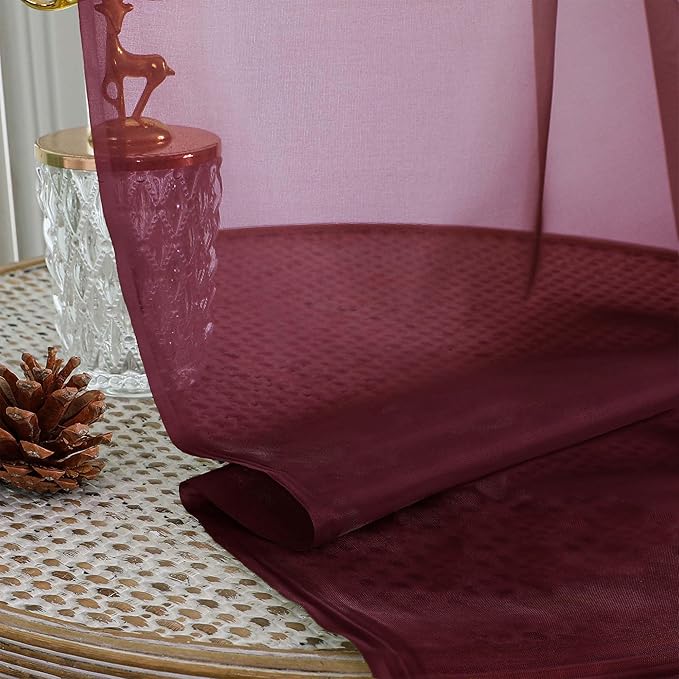 OWENIE Burgundy Sheer Curtains 120 Inches Long 2 Panels Set, Airy Lightweight Sheer Burgundy Curtains for Living Room Bedroom, Farmhouse Filmy Rod Pocket Drapes, 2 Pcs, Each 59" Wx120 L Inch