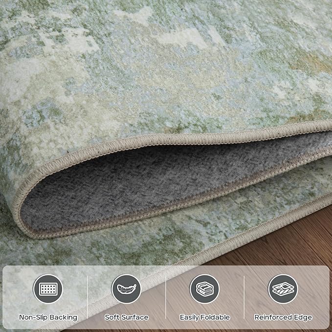 8x10 Area Rugs for Living Room Rug Washable: Modern Large Rug for Dining Room Bedroom Carpet Non Slip 8 by 10 Indoor Abstract Nursery Home Office Green