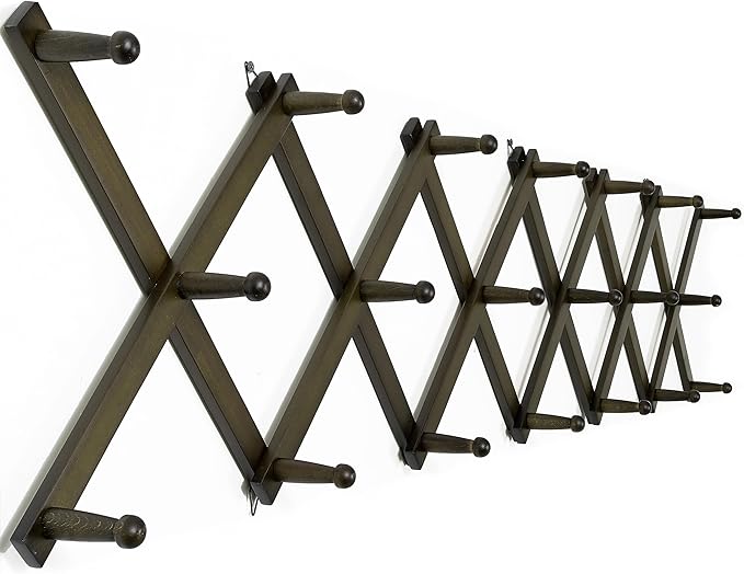 WEBI Accordion Wall Hanger,Accordion Hat Rack for Wall,Expandable Wooden Coat Rack Wall Mounted,Accordion Hook Rack for Hats,Caps,20 Peg,Dark Walnut