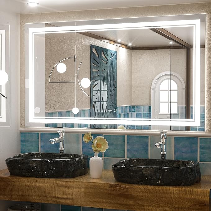 Keonjinn 48 x 28 Inch LED Bathroom Mirror, Lighted Bathroom Mirror with Lights, Shatter-Proof Tempered Glass, UL-Listed LED Driver, Fog Free, Dimmale 6000K, Easy to Install(Horizontal/Vertical)