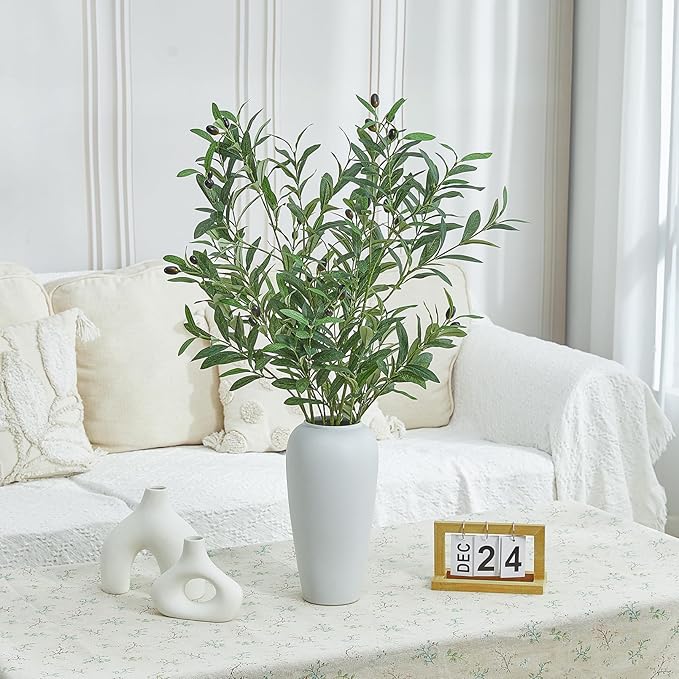 2 PCS 39 Inch Faux Olive Branches Artificial Flowers Greenery Stems Olive Tree Branch for Vase Filler Home Decor Indoor