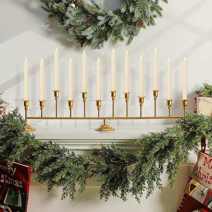 Chengu Gold Candelabra Candle Holders 12 Arm 7 Inch Tall Taper Candlestick Holder Vintage Table Centerpiece Decor for Christmas Wedding Birthday Party Dining Room Holiday Mantle Fireplace Kitchen