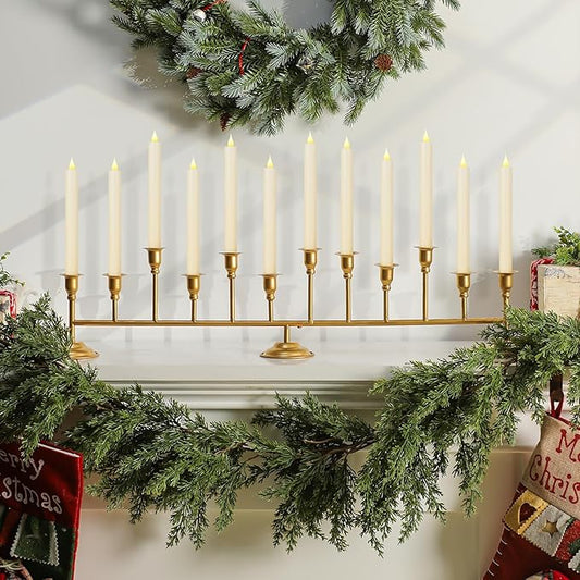 Chengu Gold Candelabra Candle Holders 12 Arm 7 Inch Tall Taper Candlestick Holder Vintage Table Centerpiece Decor for Christmas Wedding Birthday Party Dining Room Holiday Mantle Fireplace Kitchen