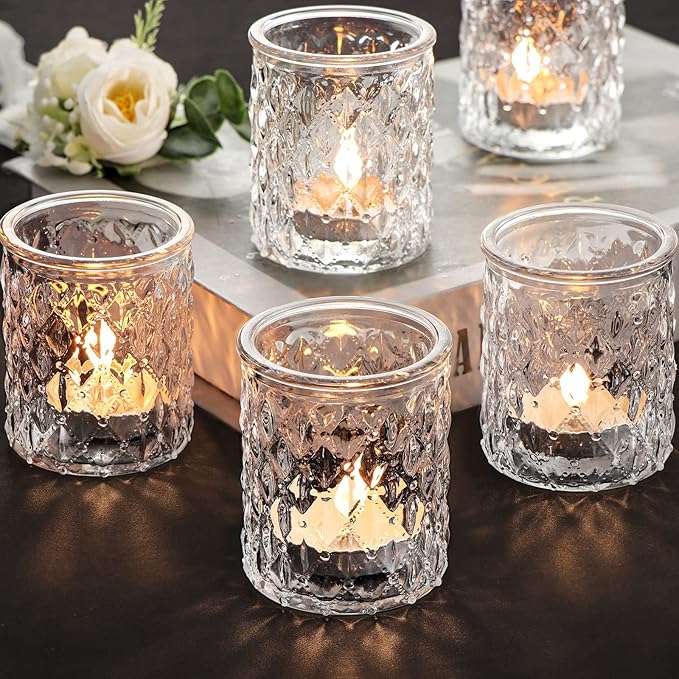 12pcs Votive Candle Holders, Clear Glass Candle Holder in Bulk, Tealight Candle Holder for Wedding Decor, Table Centerpiece, Home Decor and Holiday Decor