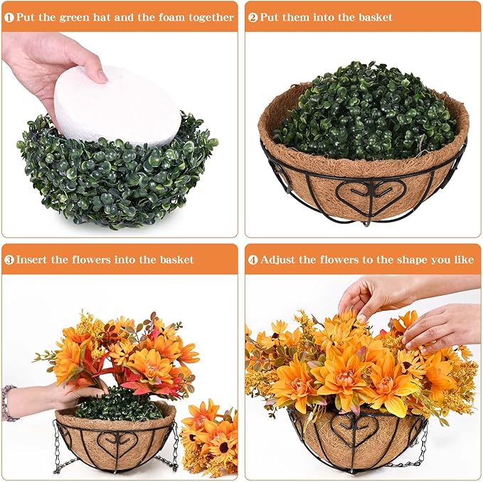 Waipfaru Artificial Fake Fall Hanging Mums Plants Flowers Basket for Outdoor, Faux Mums Floral Hanging Plant in Hang Planter Look Real UV Resistant for Porch Patio Balcony Yard Outdoor Decor (1Pcs)