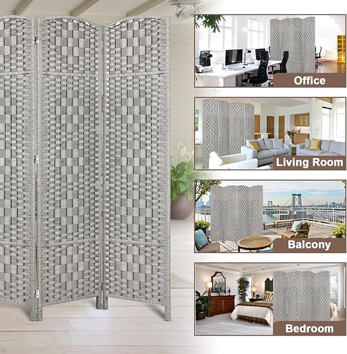 Rose Home Fashion 6 ft Tall Room Divider, Room Dividers and Folding Privacy Screens, 15.7in Privacy Screen 4 Panel Partition Temporary Wall Separation for Private, Stone Grey