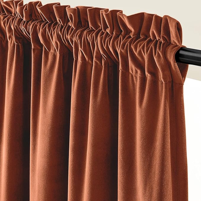 Lazzzy Velvet Blackout Curtains Thermal Insulated Room Window Drapes Super Soft Luxury Curtains for Living Room Bedroom Rod Pocket 2 Panels, Burnt Orange, 52" W x 72" L