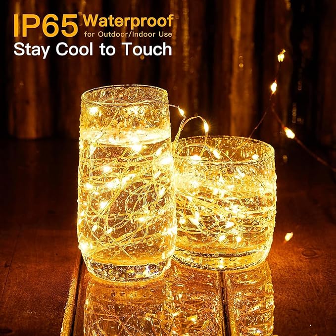 Minetom 200 LED 66FT Fairy Lights Plug in, Copper Wire Firefly String Lights,Bedroom Home Wall Ceiling Christmas Tree Wreath Craft Wedding Party Indoor Outdoor Decoration, Warm White