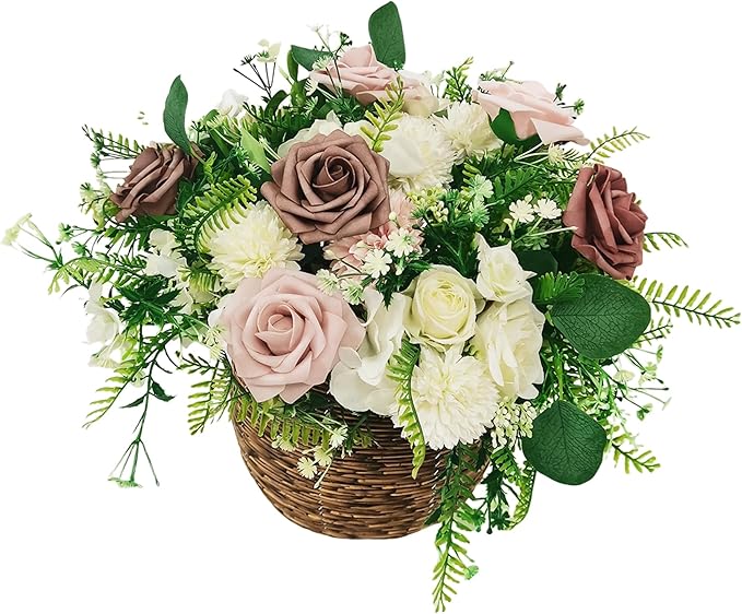 Artificial Flowers 25pcs Roses, Shade of Rouge Foam Fake Rose Faux Flower for DIY Wedding Bouquets Bridal Shower Centerpieces Floral Arrangements Party Tables Home Decorations