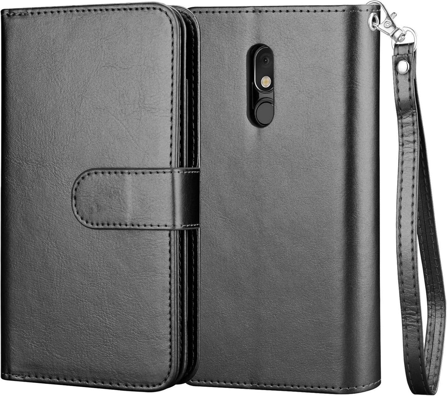 NJJEX Compatible with LG Stylo 5 Case - Wallet Case with 9 Card Slots, Detachable Kickstand, Black