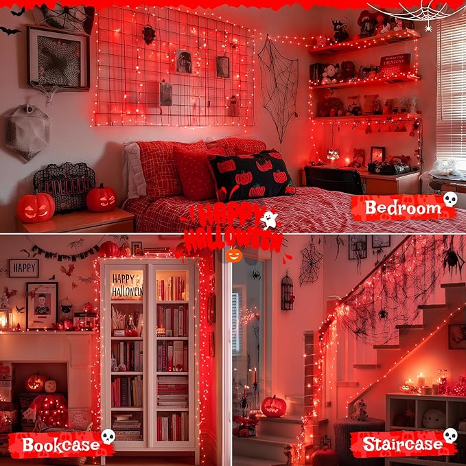 JMEXSUSS 2 Pack Red Fairy Lights Battery Operated, Total 400 LED 132ft Christmas Lights with Remote, 8 Modes Twinkle String Lights for Bedroom Wreath Tree Valentine Halloween Xmas Decorations
