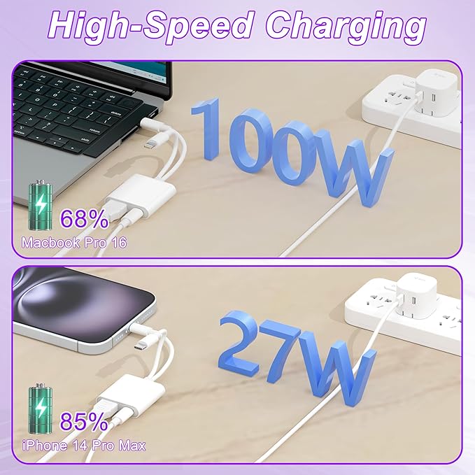 2 in 1 USB-C and Lightning to HDMI Adapter, 4K@60Hz Lightning/Type C Digital AV HDMI Adapter Cord Compatible with iPhone 17 16 15 14 13 iPad MacBook for HDTV/Projector/Monitor