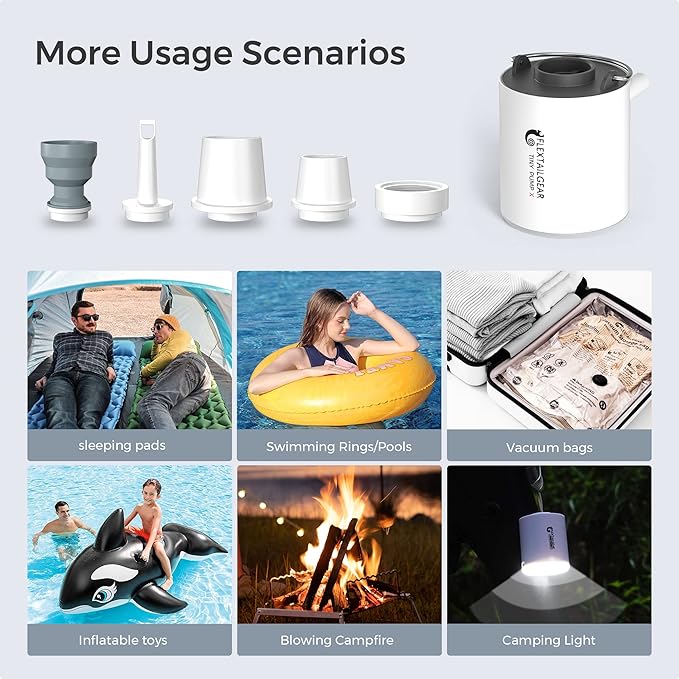 FLEXTAILGEAR Tiny Pump X Portable Air Pump+ Camping Light Ultra-Mini Air Pump with 1300mAh Battery USB Rechargeable for Sleeping Pads Pool Floats Air Bed Air Mattress Swimming Ring