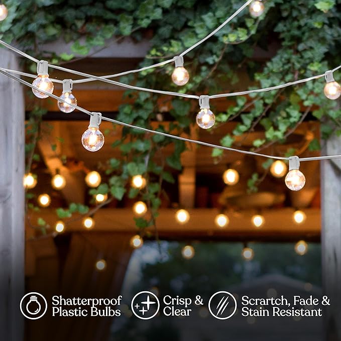 Brightech Ambience Pro LED String Lights - 26 Ft Commercial Grade Patio Lights Outdoor Waterproof - 12 Globe Porch String Lights for Outside, Backyard - 1W Vintage Edison Bulbs, Shine Bright, White