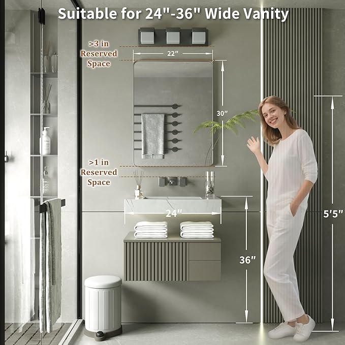 PAIHOME 22x30-Inch Brushed Nickel Bathroom-Vanity-Mirror for Wall - 304 Stainless Steel Silver Frame Bathroom Mirrors, Rectangle Farmhouse Mirror, Vertical Or Horizontal Hanging Modern Mirror