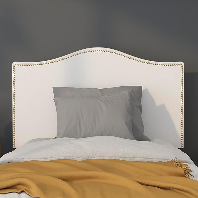 Flash Furniture Lexington Upholstered Twin Size Headboard with Accent Nail Trim in White Fabric