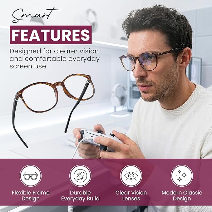 LifeArt Round Blue Light Blocking Glasses, Computer Glasses, Gaming Glasses, TV Glasses for Women Men (Tortoise, 0.50 Magnification)