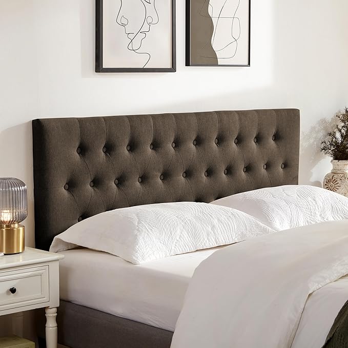 Tufted Upholstered Headboard Full Size, Solid Wood Head Board with Durable Metal Legs, Adjustable Height Bed headboard from 37” to 51” Fabric Headboard in Modern Button Design, Chocolate
