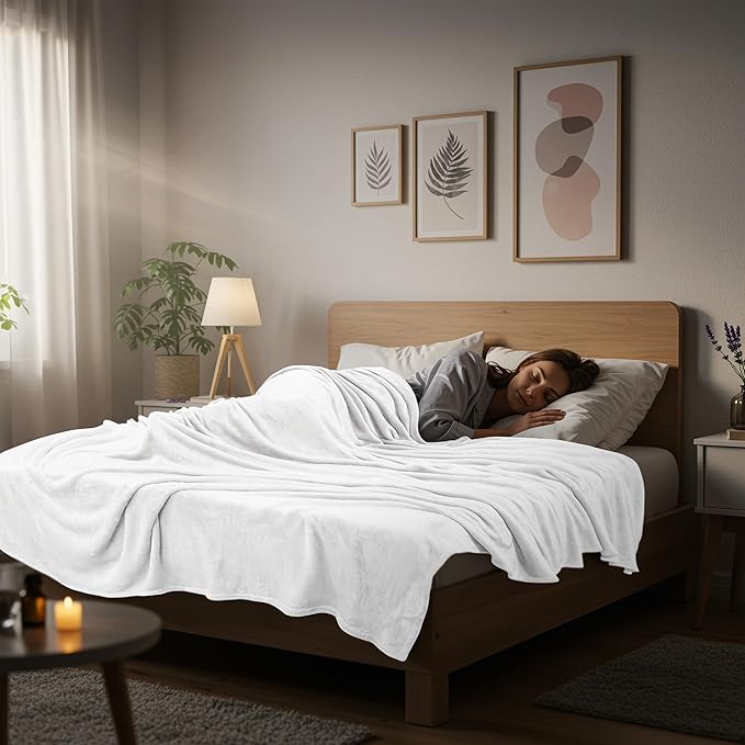 Utopia Bedding Fleece Blanket Queen Size White 300GSM Luxury Anti-Static Fuzzy Soft Microfiber Bed Blanket (90x90 Inch)