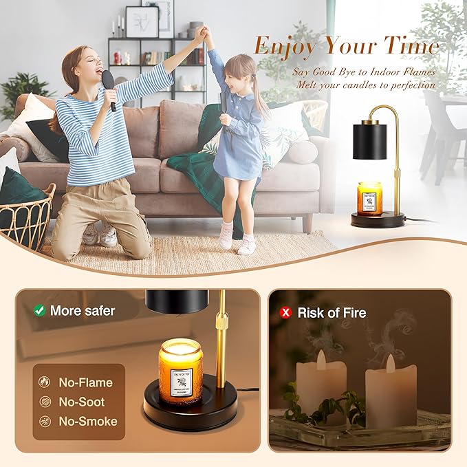CASTLELIFE Candle Warmer Lamp with Timer & Dimmer, Height Adjustable Electric Wax Melt Warmer for Jar Candles, Gifts for Mom Home Decor, Black Gold
