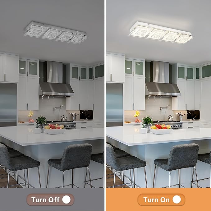 Flush Mount Ceiling Light Crystal Ceiling Light Fixture 24IN Long Rectangle Lighting Fixtures Ceiling Dimmable LED Ceiling Lights for Kitchen, Bathroom, Hallway, Living Room