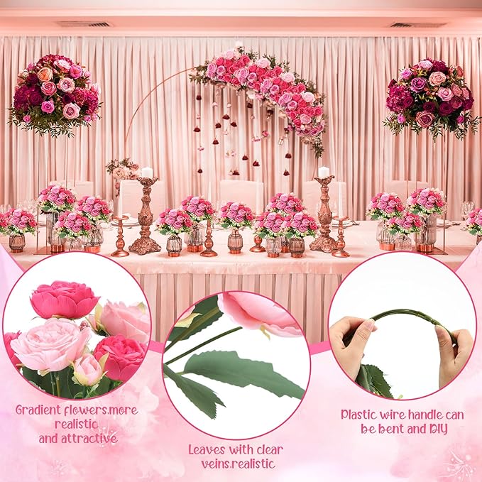 Geosar 8 Bundles Artificial Peonies Flowers Fake Silk Peony Bouquet Faux Peonies Flowers Bulk for Decoration Vase Floral Arrangements Wedding Party Table (Rose Pink,Light Pink)