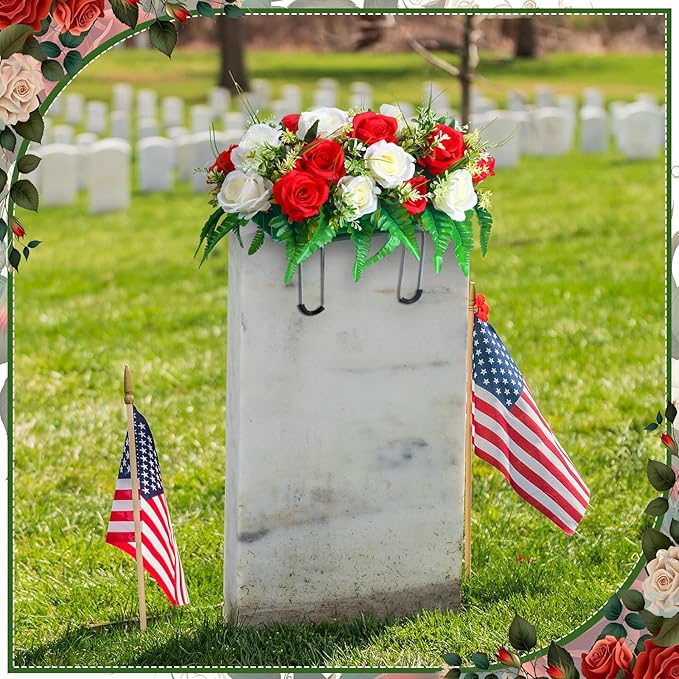 Christmas Cemetery Decorations for Grave Headstone Flower Saddle Artificial Flower Saddles Red Poinsettia Outdoor Memorial Headstone Realistic Bouquet(Fresh Color,Butterfly Style)