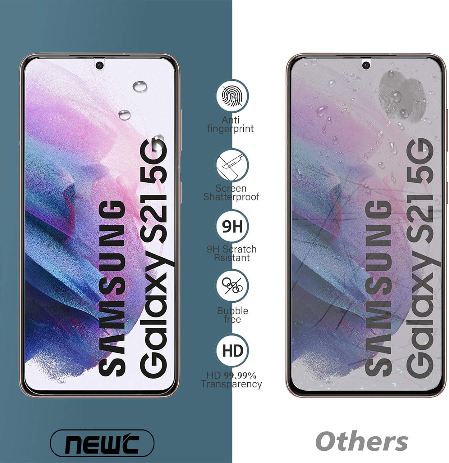 NEW'C Tempered Glass Screen Protector for Samsung Galaxy S21 5G (6.2) - Pack of 3, 9H Hardness, Anti-Scratch,