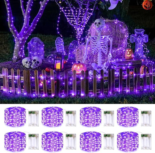 JMEXSUSS 8 Pack 50 LED Fairy Lights Battery Operated - Purple Halloween Lights for Gift Party Garden Patio Home Halloween Christmas Decorations