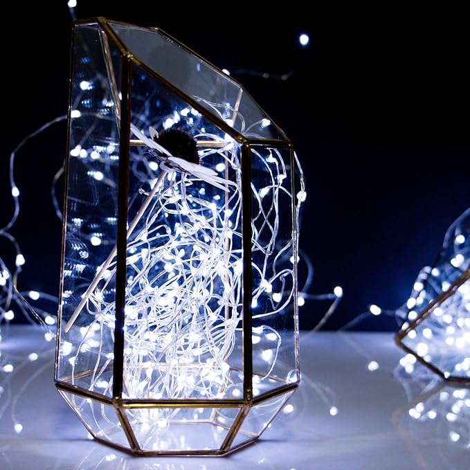 5 Pack Fairy Lights Battery Operated, 7 Feet 20 Led String Lights with Timer, Waterproof Firefly Lights on Silver Wire for Home Party Wedding Christmas Decorations, 6 Hours on/18 Hours Off, Pure White