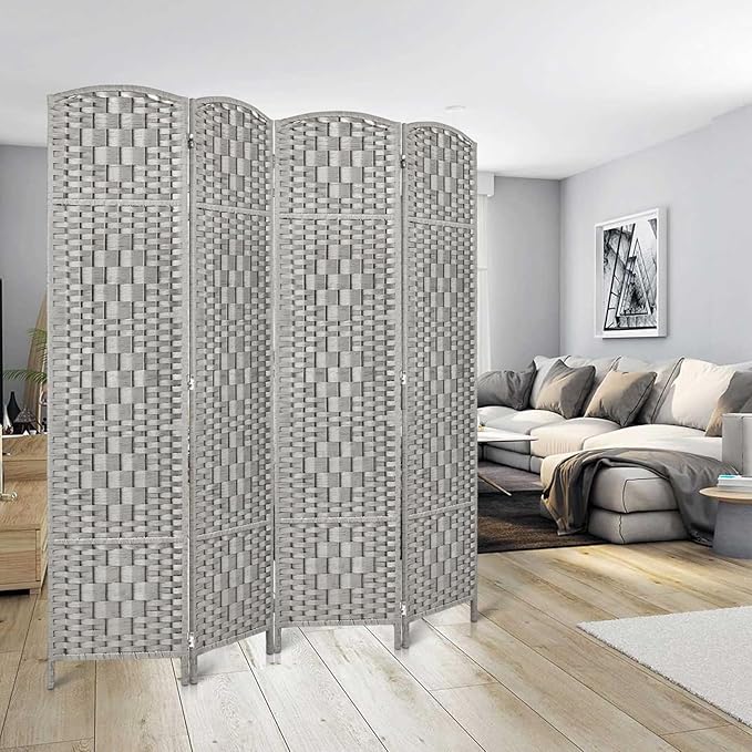 Rose Home Fashion 6 ft Tall Room Divider, Room Dividers and Folding Privacy Screens, 15.7in Privacy Screen 4 Panel Partition Temporary Wall Separation for Private, Stone Grey