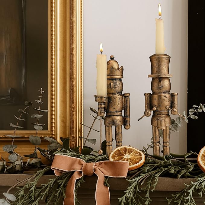 Mimorou 2 Pcs Nutcracker Candlestick Holder 10 Inch Christmas Candle Holder Vintage Nutcracker Soldier Decorations Retro Candlestick for Christmas Tabletop Centerpiece
