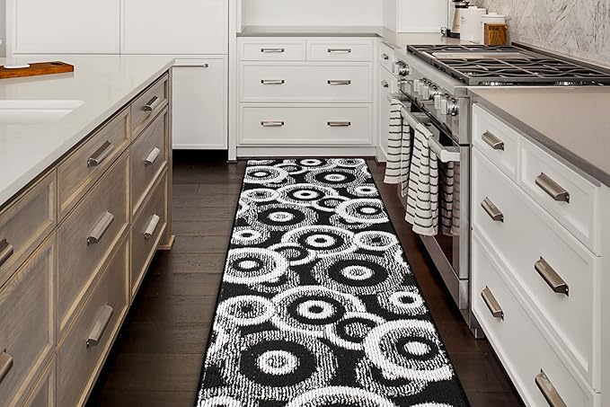 Custom Length Cut to Size Modern Farmhouse Carpet Runner Rug for Hallways, Non Slip Rubber Backed, 31 inch Wide X Customized Length, Geo Black, 31 inch X 7 feet