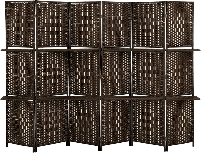 Room Divider 6 Panel Room Screen Divider Folding Portable partition Screen Wood with Removable Storage Shelves Colour Brown