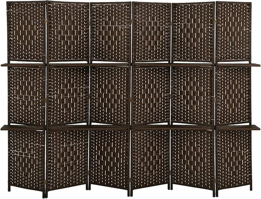 Room Divider 6 Panel Room Screen Divider Folding Portable partition Screen Wood with Removable Storage Shelves Colour Brown
