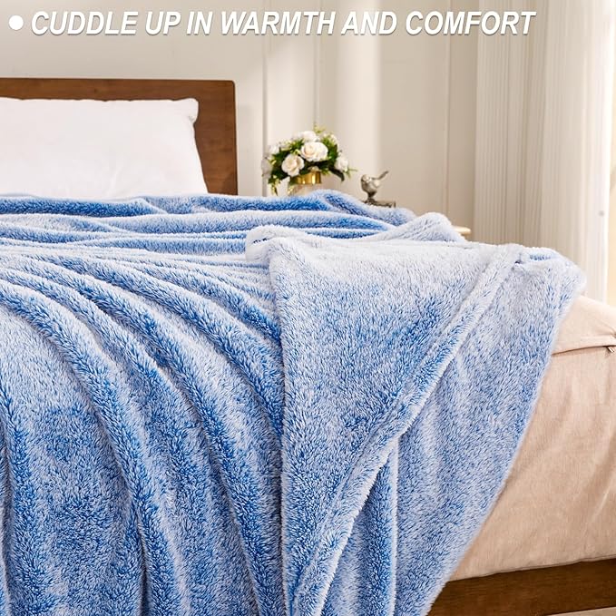 Exclusivo Mezcla Plush Fuzzy Fleece Throw Blanket Extra Large, Super Soft, Fluffy and Warm Blankets for Couch, Bed, Suitable for All Seasons (50x70 Inches, Mixed Cobalt Blue)