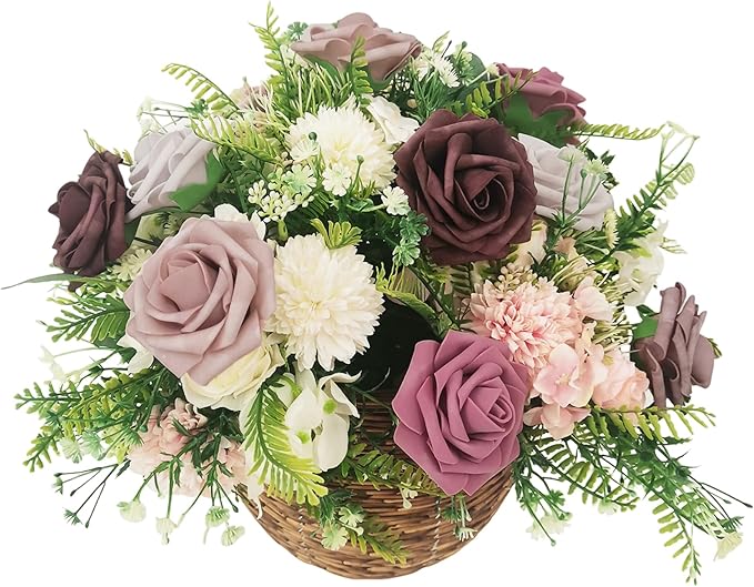 Artificial Fake Flowers 25pcs Roses, Shade of Light Purple Foam Rose Faux Flower for DIY Wedding Bouquet Bridal Shower Centerpieces Floral Arrangements Party Table Home Decorations