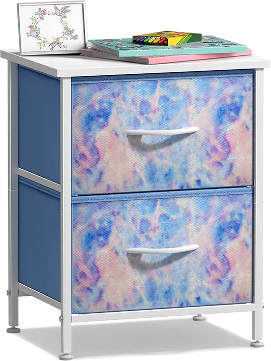 Sorbus Nightstand with 2 Drawers - Kids Bedside Furniture End Table Night Stand - Steel Frame, Wood Top & Easy Pull Fabric Bins - Dresser & Chest for Home, Bedroom Accessories, Office & College Dorm