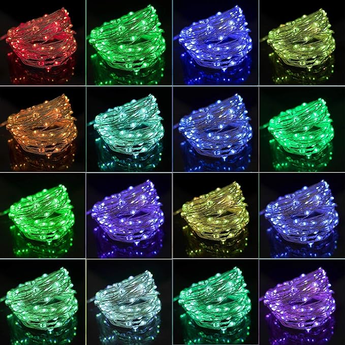 Twinkle Star Color-Changing Fairy Lights, 33Ft 100 LED Waterproof Mini String Lights Twinkle Lights, 16 Colors USB Silver Wire Lights with Adapter for Bedroom Room Garden Party Wedding Christmas Decor