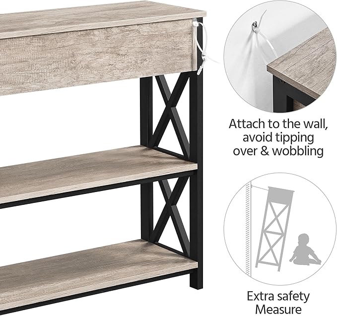 Yaheetech Console Table with Drawer, Entryway Table with 3 Tier Storage Shelves, Narrow Long Sofa Table for Entryway, Living Room, Hallway, Couch, Kitchen, Metal Frame, Gray