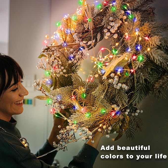 Christmas Multicolor Fairy Lights Battery Operated 6 Pack 16.4Ft 50 LEDs Silver Copper Wire Twinkle Lights for Halloween Bedroom Indoor Outdoor Wedding Dorm Parties Holiday Yard Decorations