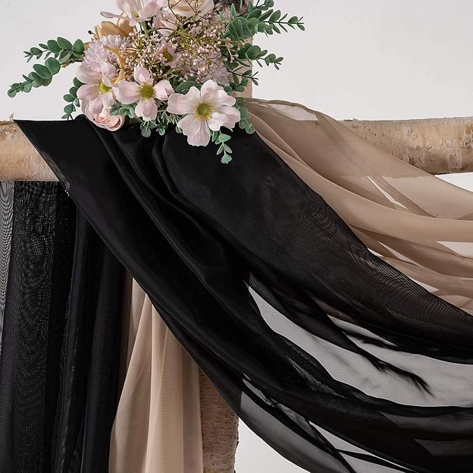 MIULEE Black Window Scarf Valance for Halloween Party - Sheer Curtain Scarf Topper Window Treatment Decorative Drapes for Wedding Arch Ceremony Canopy Bed, Swag Curtain One Panel, 37"x 216"