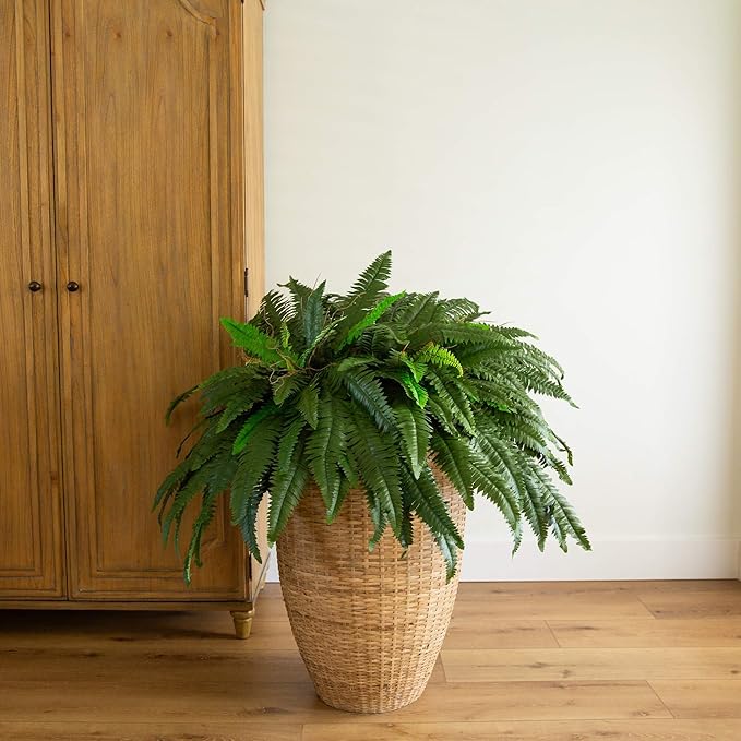 Nearly Natural 48-in Artificial Boston Fern, Set of 2, Large Hanging Fake Plant Wall Decor with 67 Fronds, Faux Fern Vines that Look Real for Home and Office Decor
