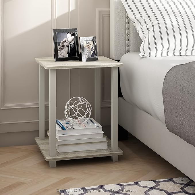Furinno SIMPLISTIC Side Table Set of 2, 2-Tier End Table, Nightstand, Night Stand, Bedside Table, Easy Assembly, for Living Room, Bedroom, Sonoma Oak