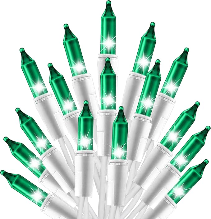 Holiday Essence 100 Green Christmas St. Patrick's Day Light Set, 20.6 Feet White Wire Indoor Outdoor